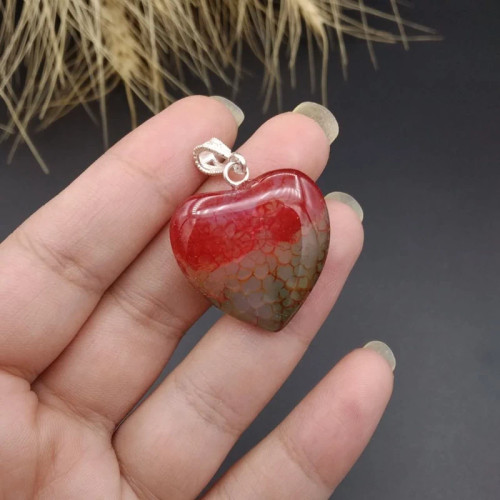 گردنبند نقره عقیق دراگون تراش قلبی دو طرف دامله اصل معدنی کد 8796