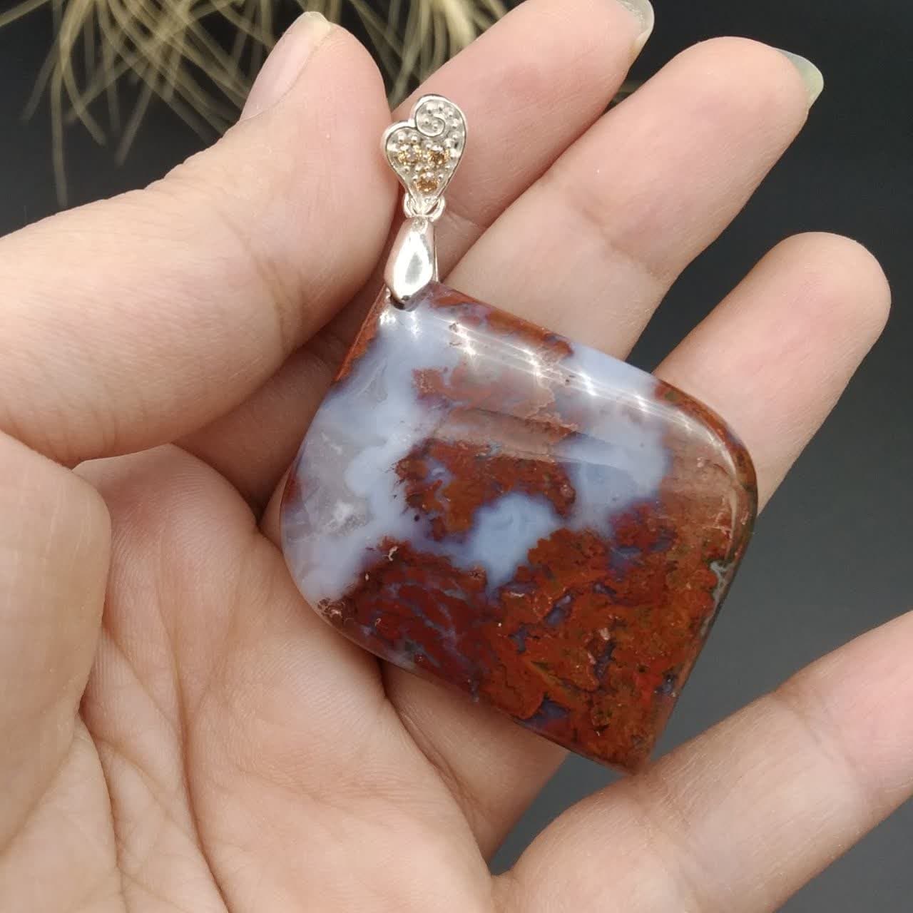 گردنبند نقره عقیق شجر خزه ای پائیزه اصل معدنی کد 8173 