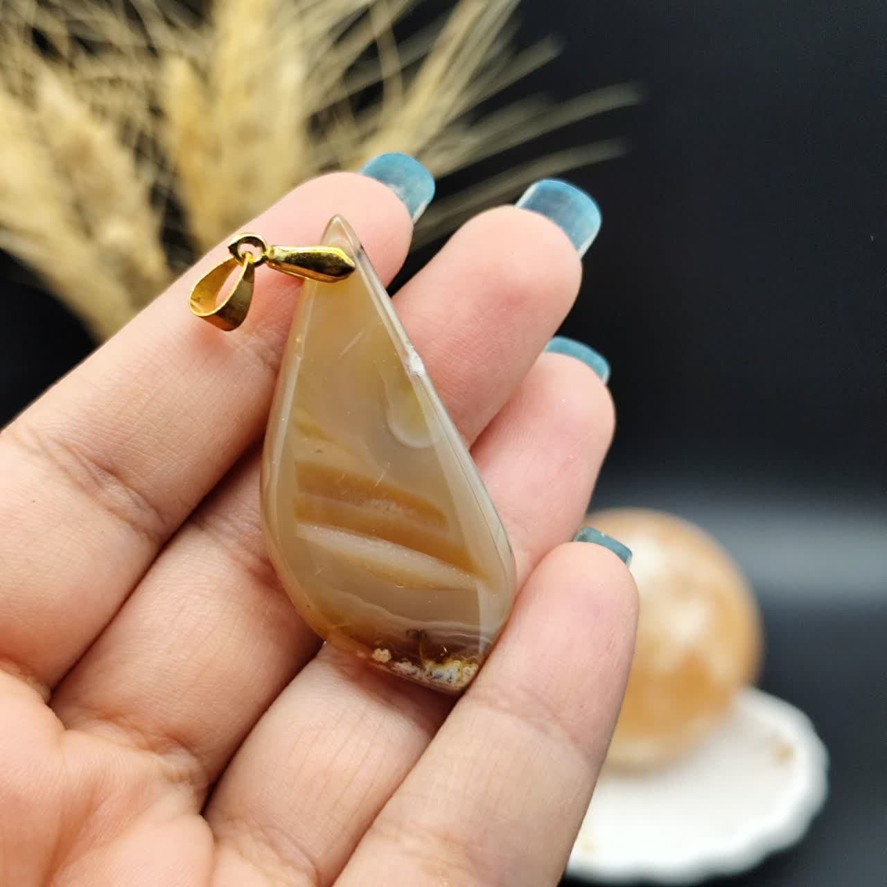 گردنبند عقیق سلیمانی خرمایی شجر دار اصل طبیعی کد 7518