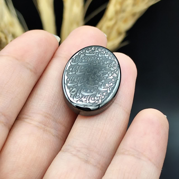 نگین حدید صینی اصل معدنی مزین به دعای ناد علی کد 9825