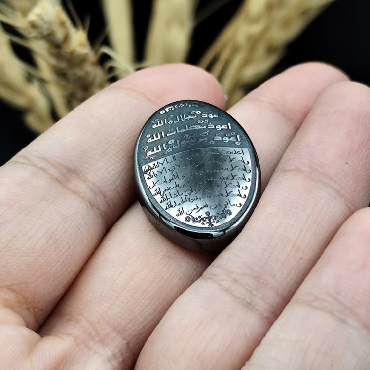 نگین حدید صینی اصل معدنی مزین به دعای سه جلاله کد 9826
