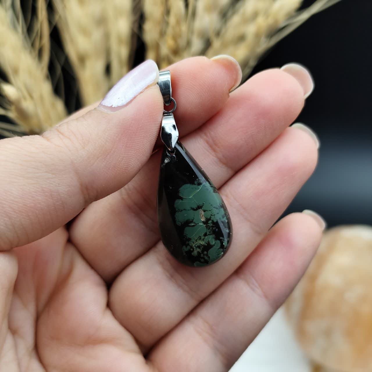 گردنبند عقیق شجر سه قلعه اصل معدنی کد 8147 _ گیره استیل رنگ ثابت