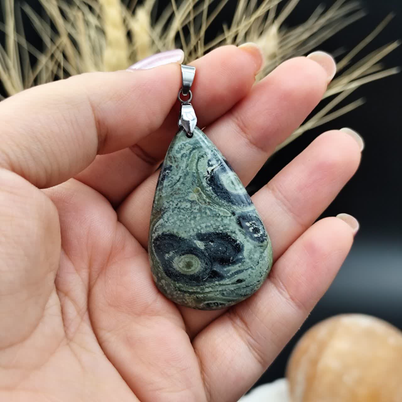 گردنبند جاسپر گلکسی ( کهکشانی ) اصل معدنی کد 8393 _ گیره استیل رنگ ثابت