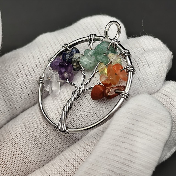 گردنبند درخت زندگی هفت سنگ هفت چاکرا اصل معدنی به همراه زنجیر کد 10669
